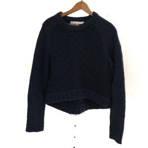 & Other Stories  Navy Cropped Crewneck Sweater